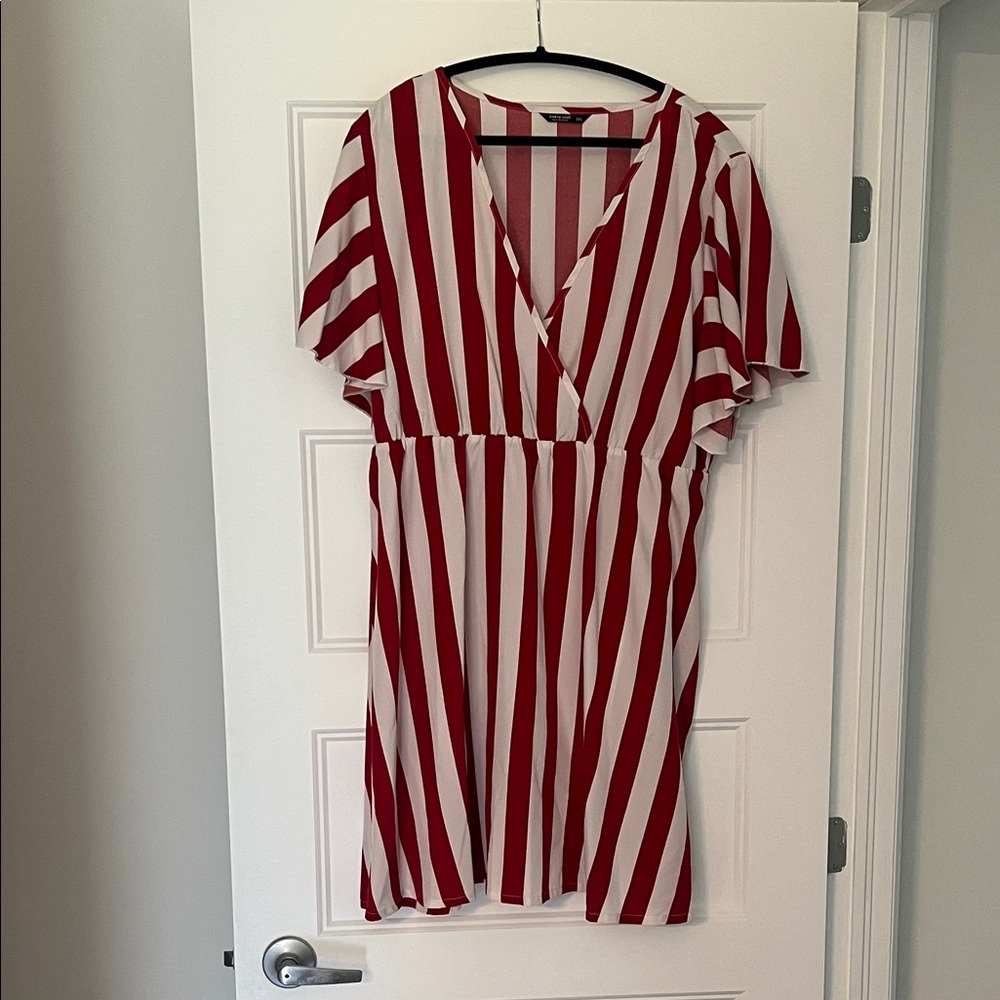 SHEIN Red & White Striped Faux-Wrap Mini Dress